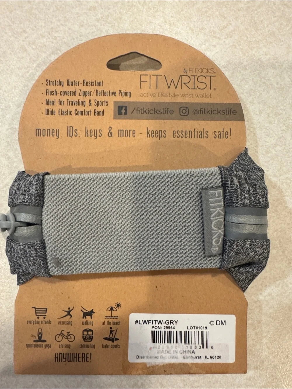 Live Well FitWrist Active Wrist Wallet in Gray Heather
